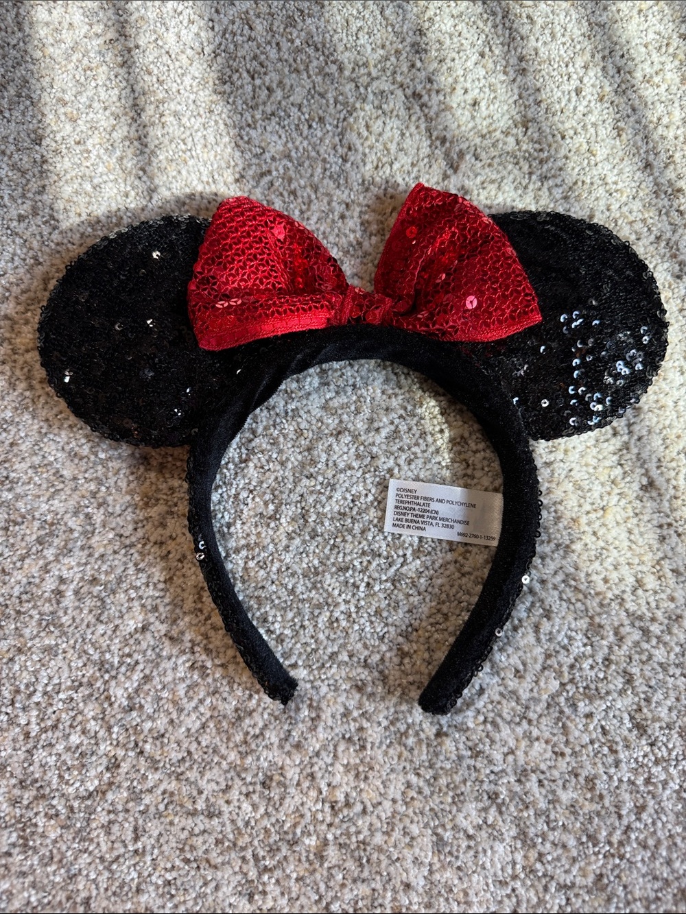 Disney Black Sequin Minnie Ears Headband with Red Sequin Bow
